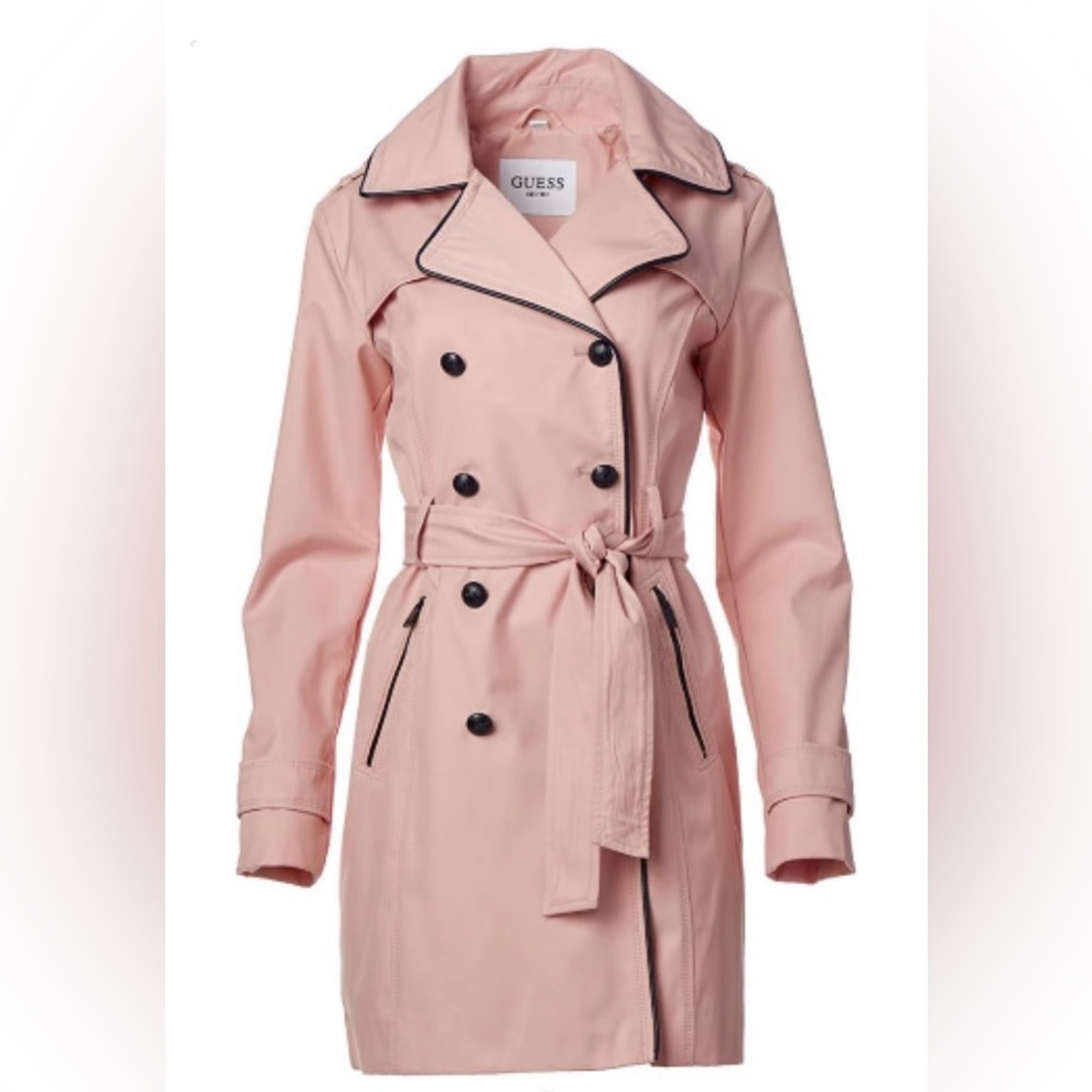 GUESS Women's Pink Trench Coat with Hood & Belt. Only worn once. Size Small